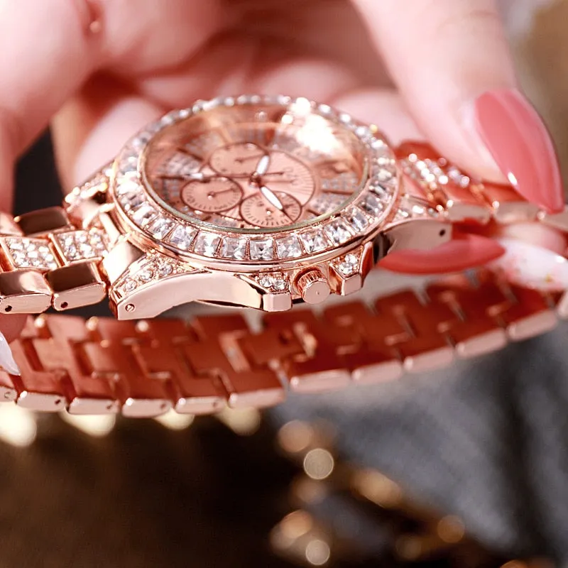 Ladies Dazzling Three Eye Rhinestone Dress Watch