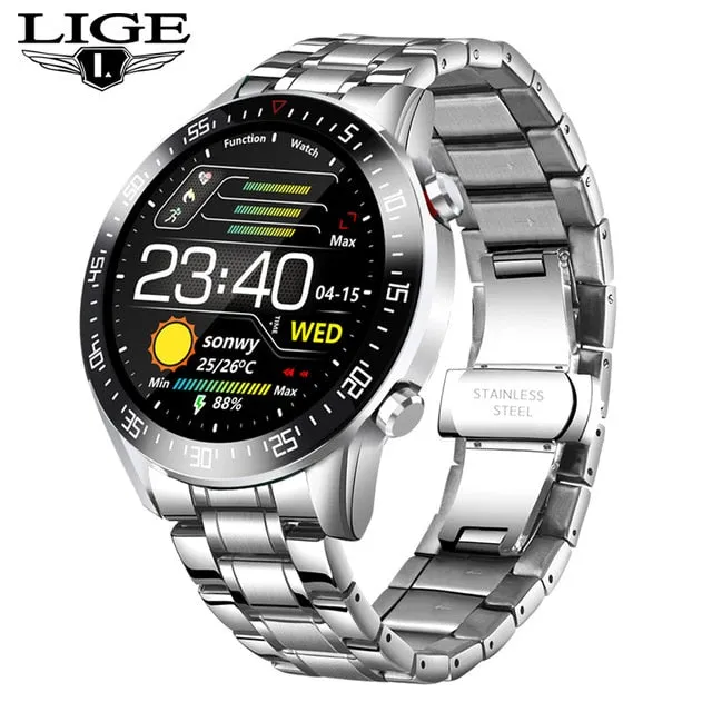 LIGE 2020 New Steel Band Digital Watch Men Sport Watches Electronic LED Male Wrist Watch For Men Clock Waterproof Bluetooth Hour
