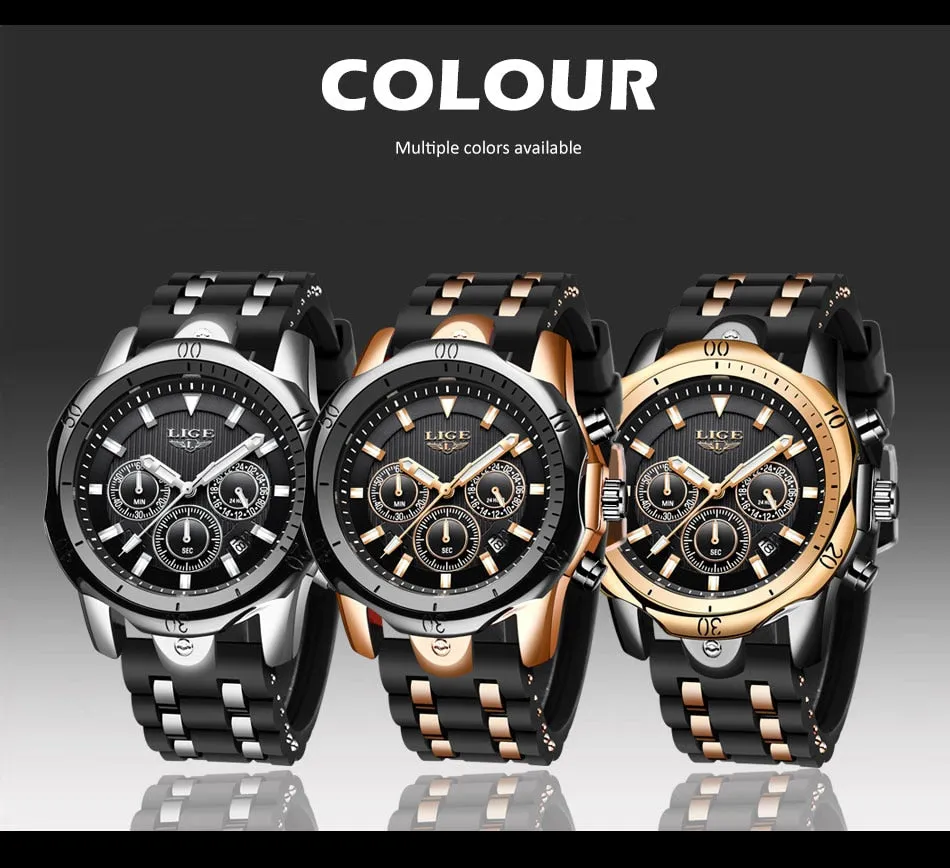LIGE Silicone Sport Casual Military WristWatch, Waterproof