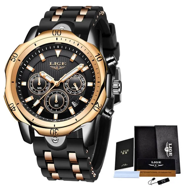 LIGE Silicone Sport Casual Military WristWatch, Waterproof