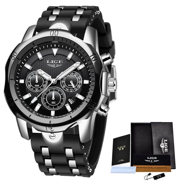 LIGE Silicone Sport Casual Military WristWatch, Waterproof