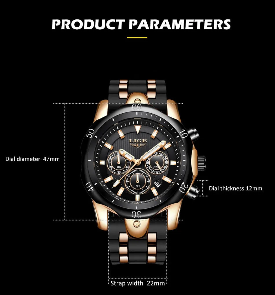 LIGE Silicone Sport Casual Military WristWatch, Waterproof