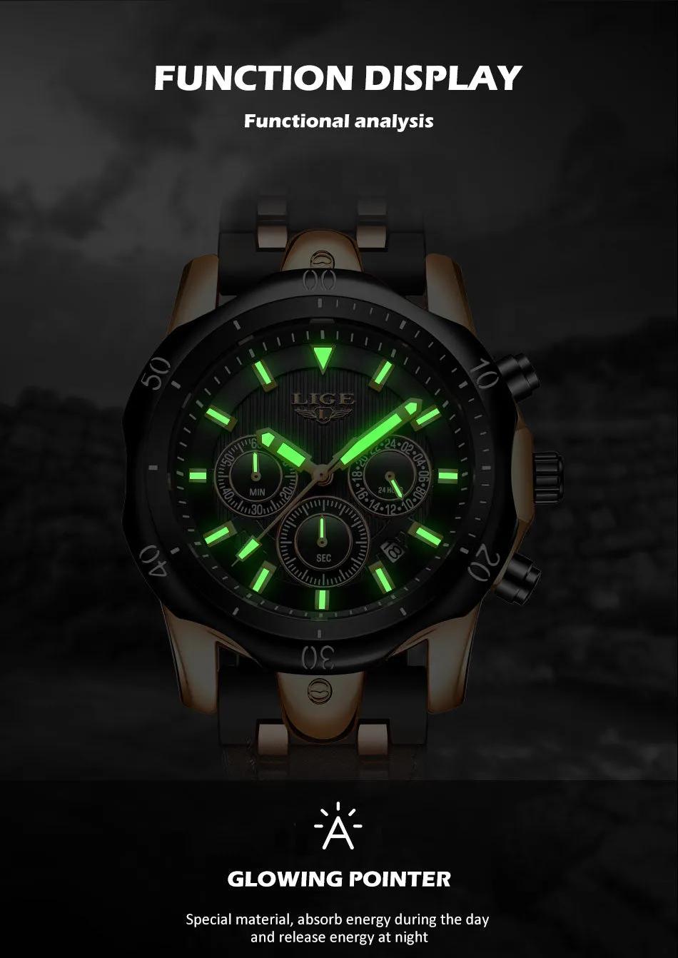 LIGE Silicone Sport Casual Military WristWatch, Waterproof