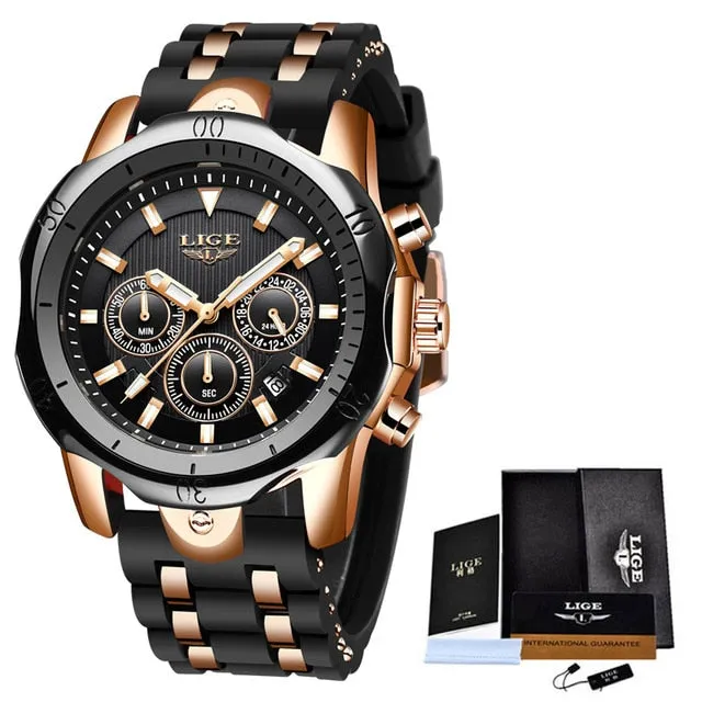 LIGE Silicone Sport Casual Military WristWatch, Waterproof