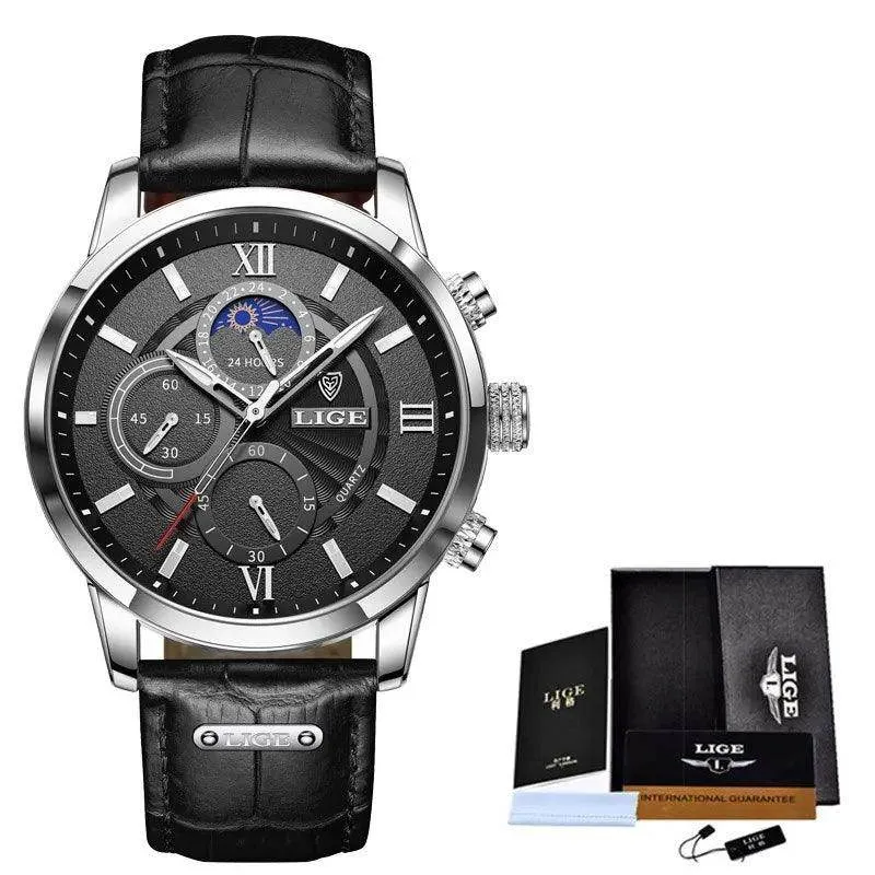 Luxury Brown Leather Casual Quartz Wristwatch for Men