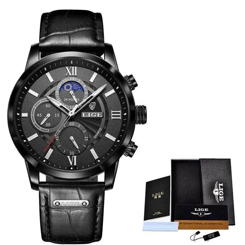 Luxury Brown Leather Casual Quartz Wristwatch for Men