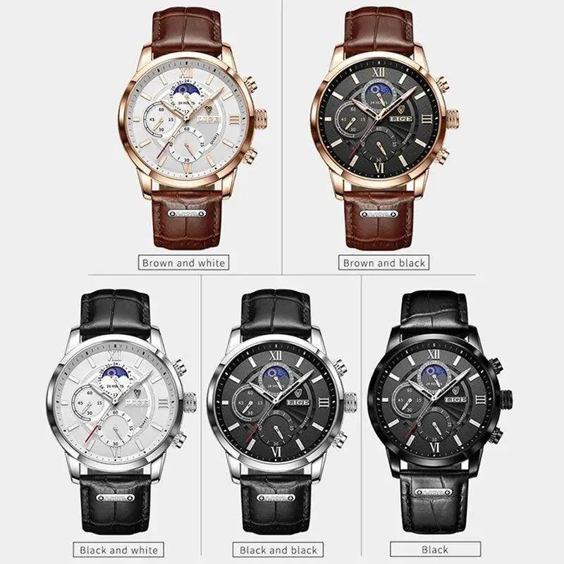 Luxury Brown Leather Casual Quartz Wristwatch for Men