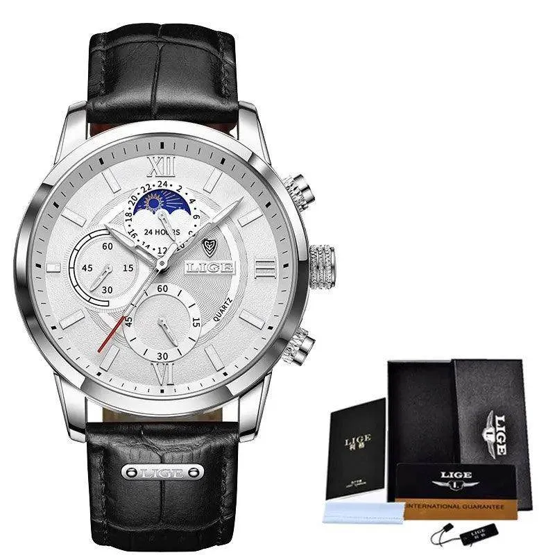 Luxury Brown Leather Casual Quartz Wristwatch for Men