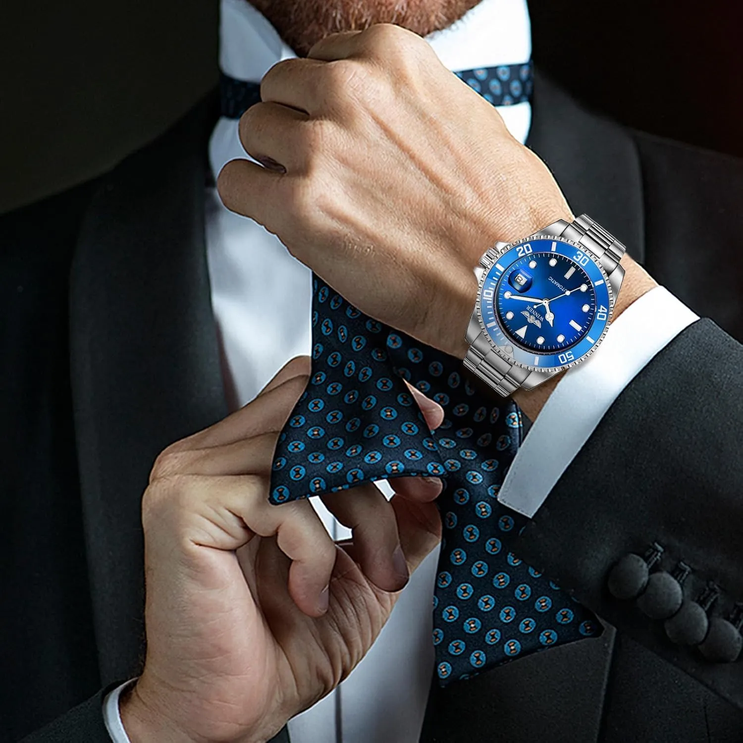 MASTOP Men Automatic Mechanical Watches Full Steel Waterproof Mens Watches with Calendar