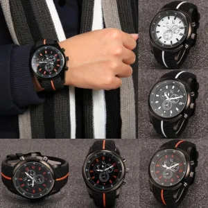 Men Fashion Tire Pattern Silicone Watchband Large Dial Quartz Analog Sport Wrist Watch