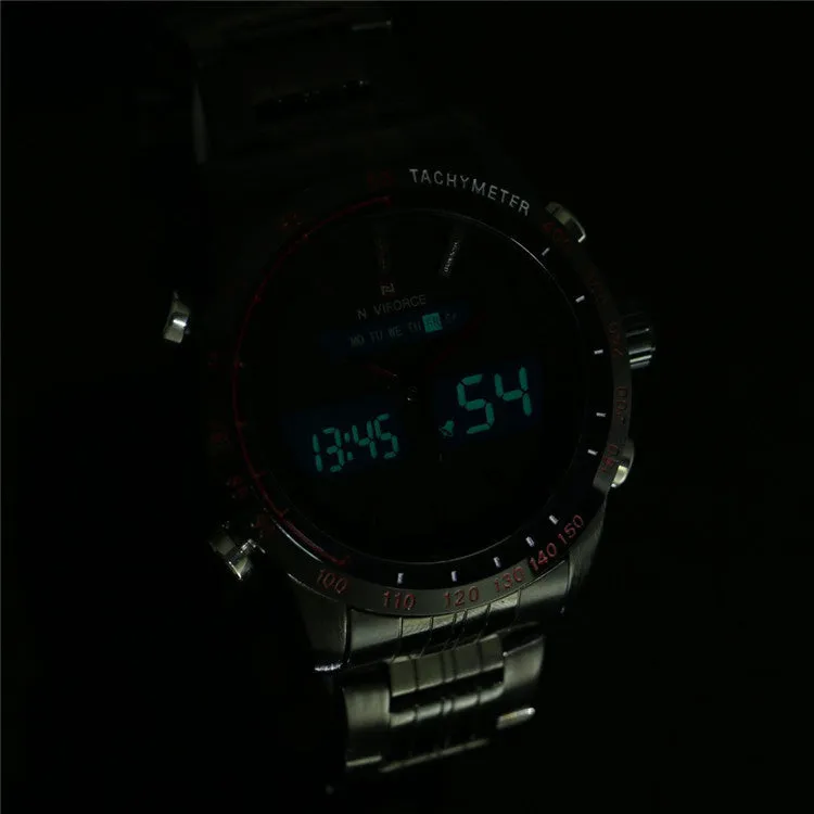 Men Watches NAVIFORCE 9024 Luxury Brand Full Steel Quartz Clock Digital LED Watch Army Military Sport Watch-Worldwide Free Shipping!
