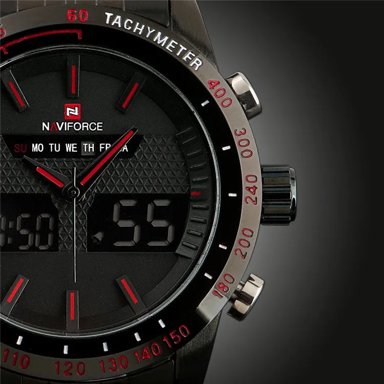 Men Watches NAVIFORCE 9024 Luxury Brand Full Steel Quartz Clock Digital LED Watch Army Military Sport Watch-Worldwide Free Shipping!