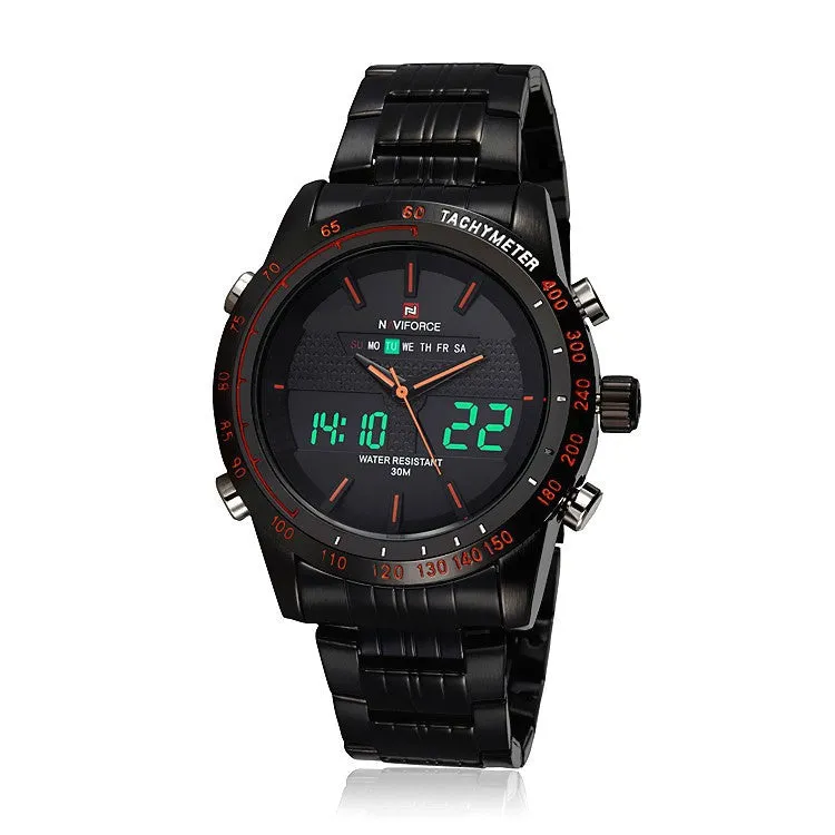 Men Watches NAVIFORCE 9024 Luxury Brand Full Steel Quartz Clock Digital LED Watch Army Military Sport Watch-Worldwide Free Shipping!