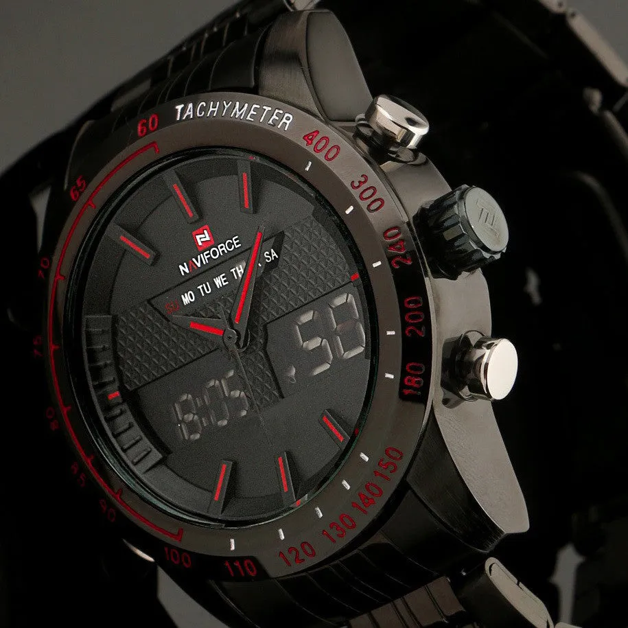 Men Watches NAVIFORCE 9024 Luxury Brand Full Steel Quartz Clock Digital LED Watch Army Military Sport Watch-Worldwide Free Shipping!