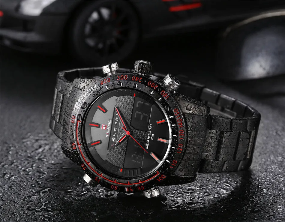 Men Watches NAVIFORCE 9024 Luxury Brand Full Steel Quartz Clock Digital LED Watch Army Military Sport Watch-Worldwide Free Shipping!