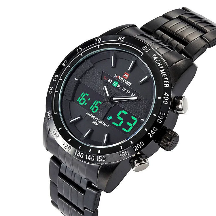 Men Watches NAVIFORCE 9024 Luxury Brand Full Steel Quartz Clock Digital LED Watch Army Military Sport Watch-Worldwide Free Shipping!