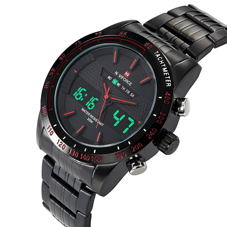 Men Watches NAVIFORCE 9024 Luxury Brand Full Steel Quartz Clock Digital LED Watch Army Military Sport Watch-Worldwide Free Shipping!