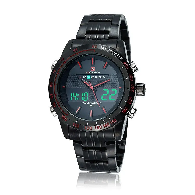 Men Watches NAVIFORCE 9024 Luxury Brand Full Steel Quartz Clock Digital LED Watch Army Military Sport Watch-Worldwide Free Shipping!