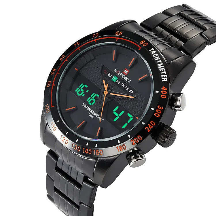 Men Watches NAVIFORCE 9024 Luxury Brand Full Steel Quartz Clock Digital LED Watch Army Military Sport Watch-Worldwide Free Shipping!