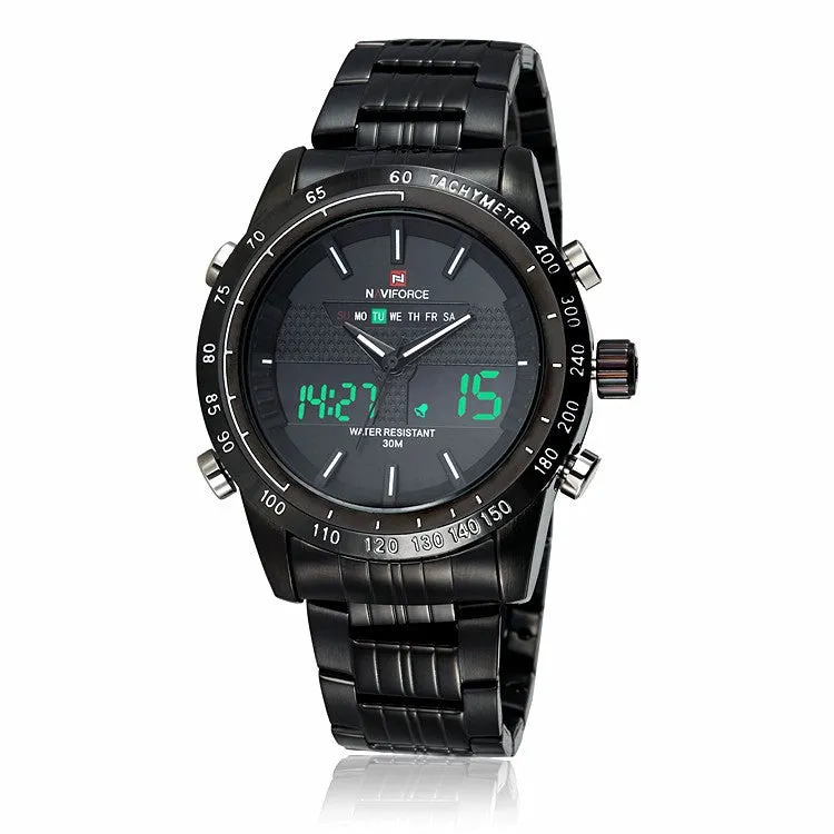 Men Watches NAVIFORCE 9024 Luxury Brand Full Steel Quartz Clock Digital LED Watch Army Military Sport Watch-Worldwide Free Shipping!
