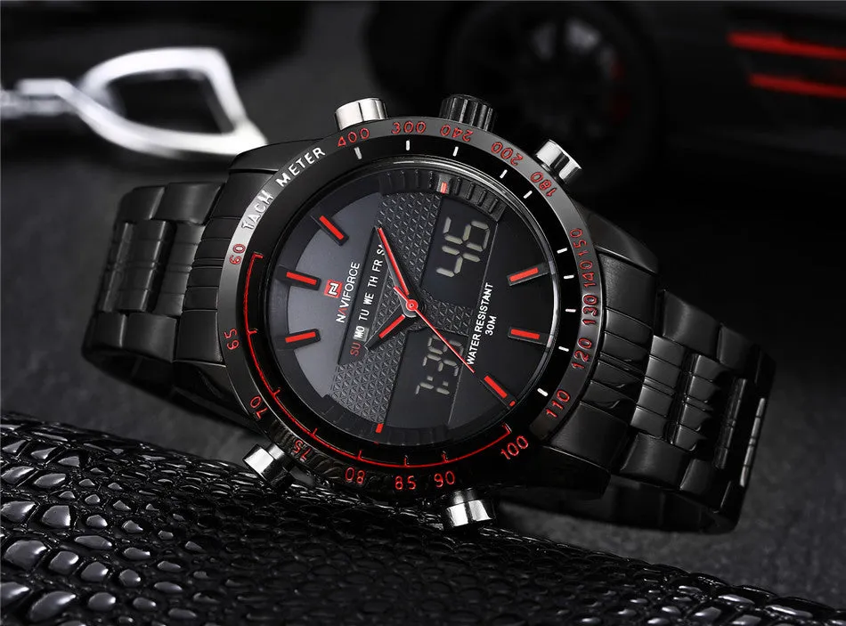 Men Watches NAVIFORCE 9024 Luxury Brand Full Steel Quartz Clock Digital LED Watch Army Military Sport Watch-Worldwide Free Shipping!