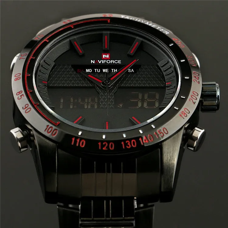 Men Watches NAVIFORCE 9024 Luxury Brand Full Steel Quartz Clock Digital LED Watch Army Military Sport Watch-Worldwide Free Shipping!