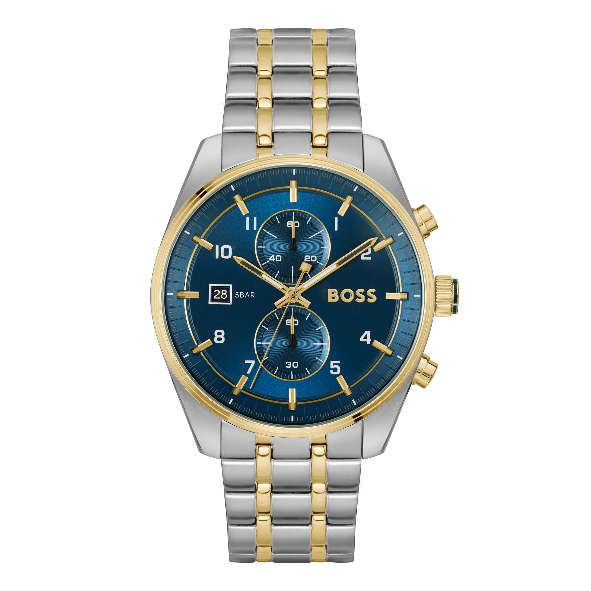 Mens BOSS Silver/Gold/Blue Skytraveller Bracelet Watch