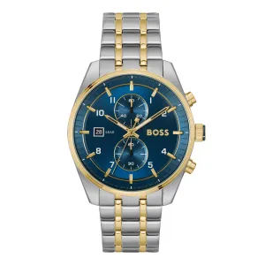 Mens BOSS Silver/Gold/Blue Skytraveller Bracelet Watch
