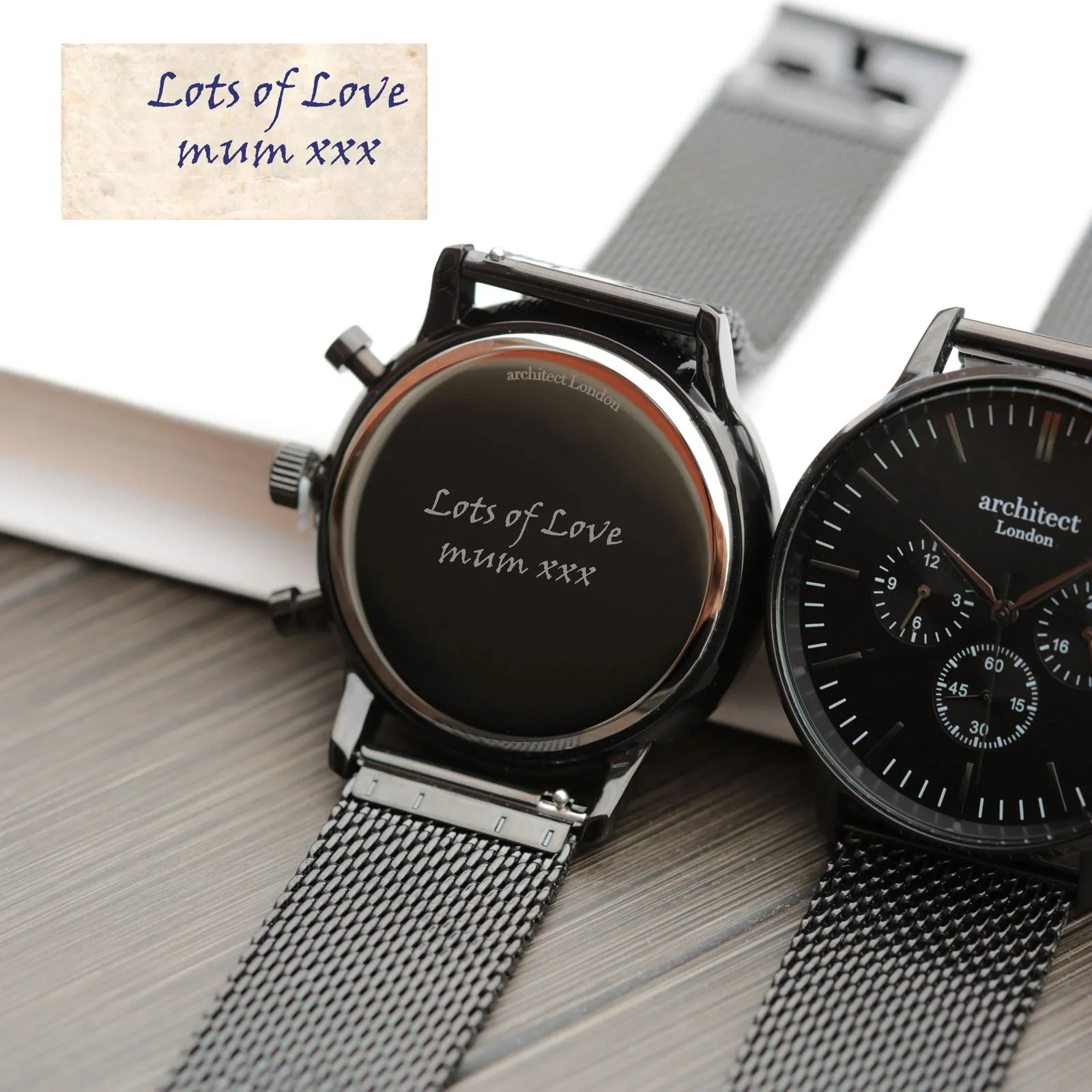 Men's Handwriting Engraved Watch In Black Face