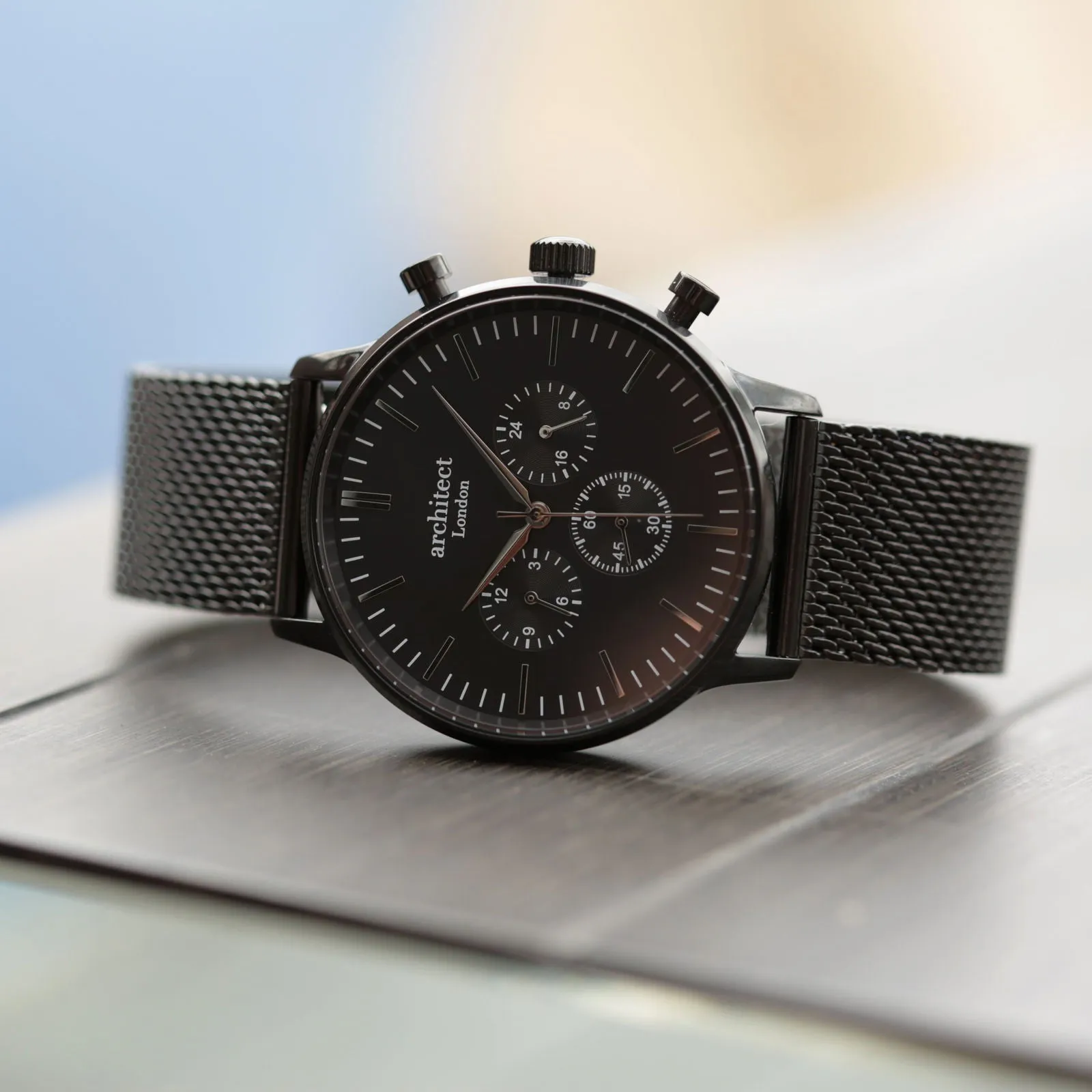 Men's Handwriting Engraved Watch In Black Face