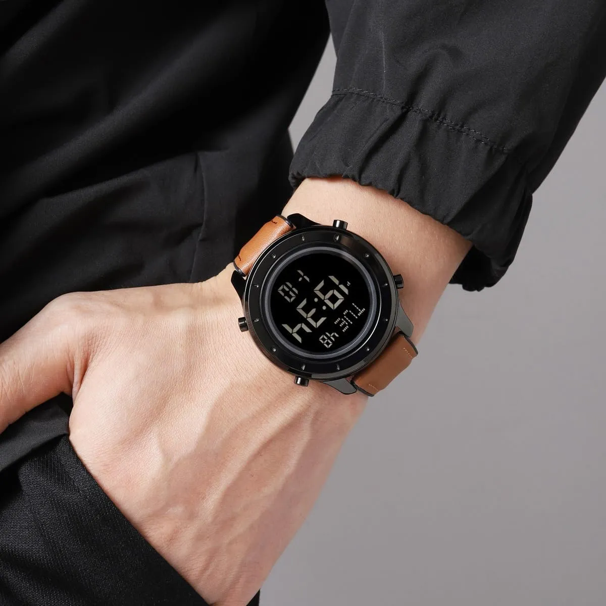Mens Leather Watch for Men Digital Watch Men's Wrist Watches LED Minimalist Stainless Steel Waterproof Stopwatch