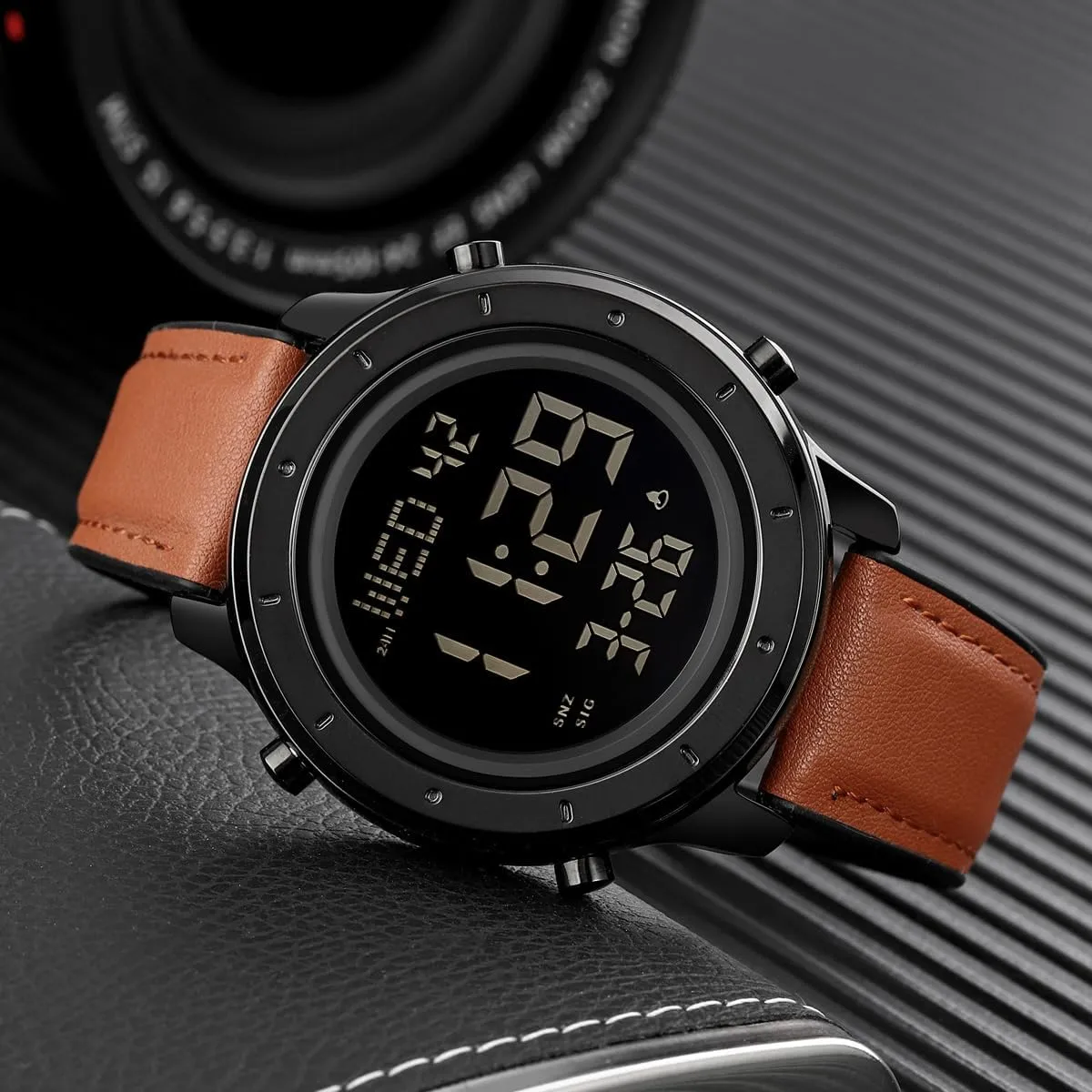 Mens Leather Watch for Men Digital Watch Men's Wrist Watches LED Minimalist Stainless Steel Waterproof Stopwatch