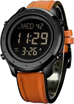 Mens Leather Watch for Men Digital Watch Men's Wrist Watches LED Minimalist Stainless Steel Waterproof Stopwatch