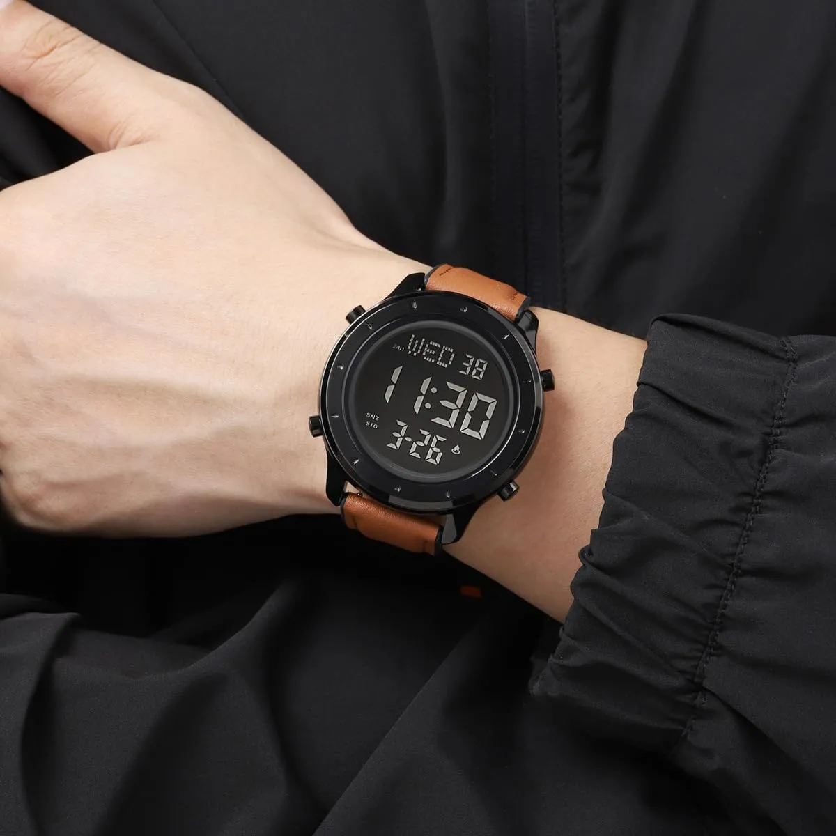 Mens Leather Watch for Men Digital Watch Men's Wrist Watches LED Minimalist Stainless Steel Waterproof Stopwatch