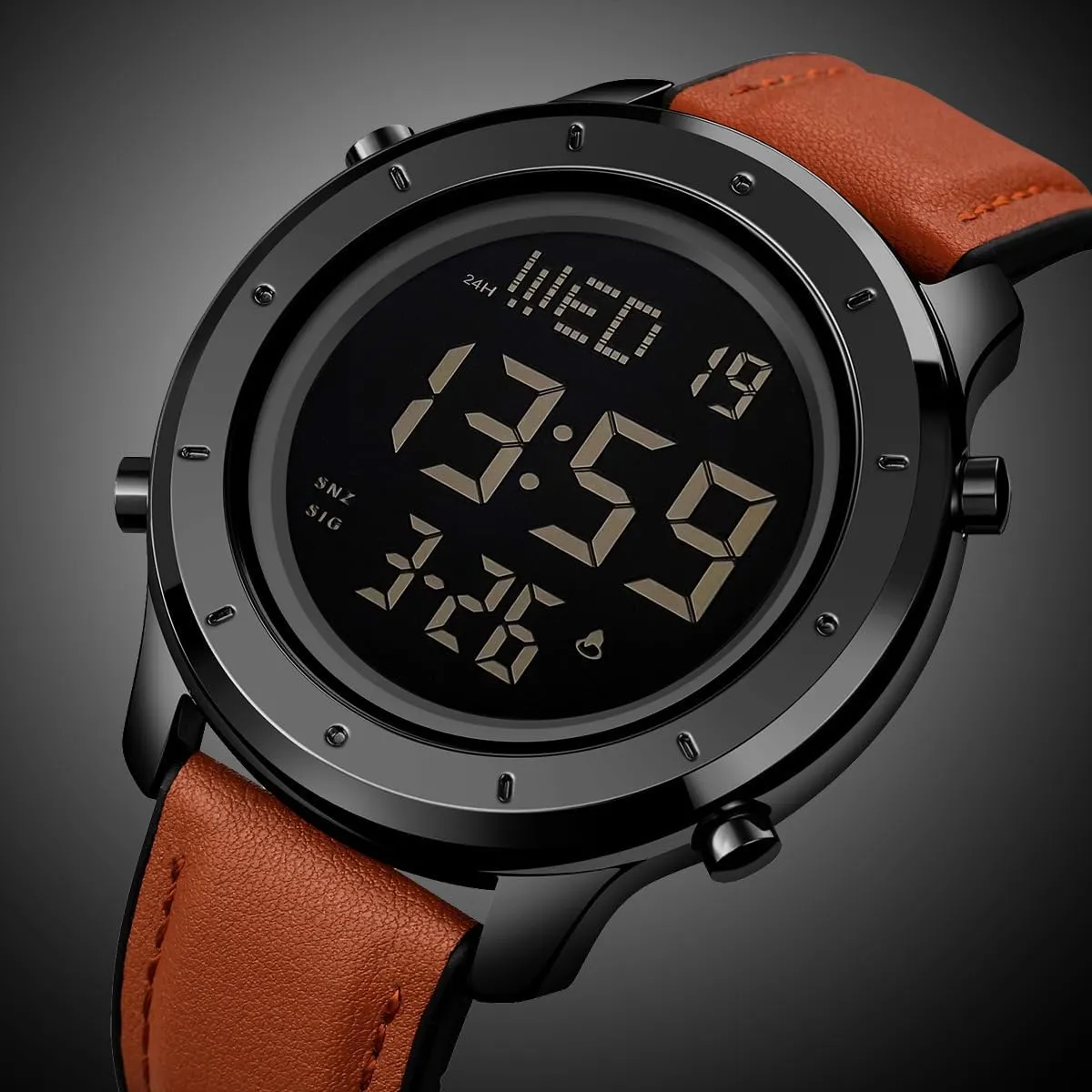 Mens Leather Watch for Men Digital Watch Men's Wrist Watches LED Minimalist Stainless Steel Waterproof Stopwatch