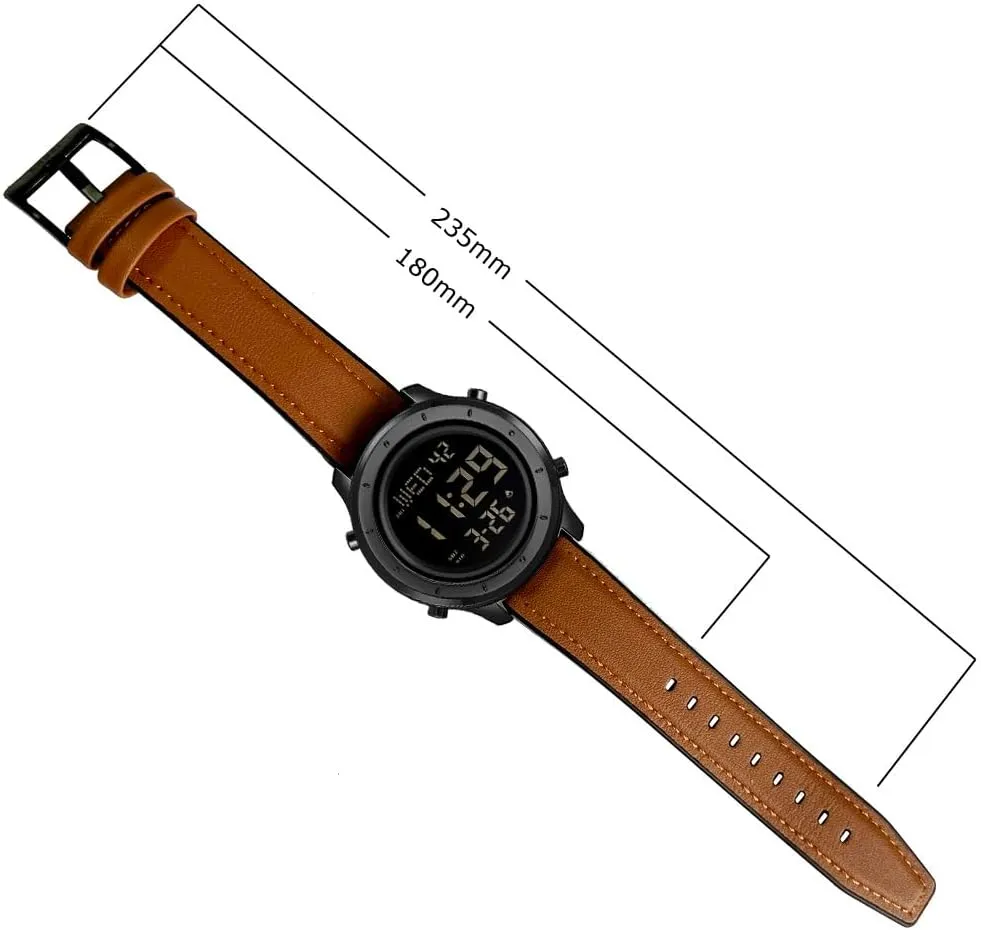 Mens Leather Watch for Men Digital Watch Men's Wrist Watches LED Minimalist Stainless Steel Waterproof Stopwatch