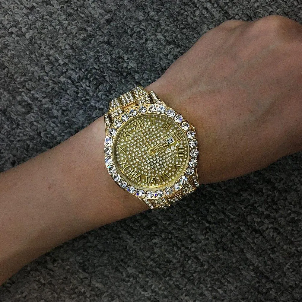 Men's Roman Numbers Bling Iced Out Watch