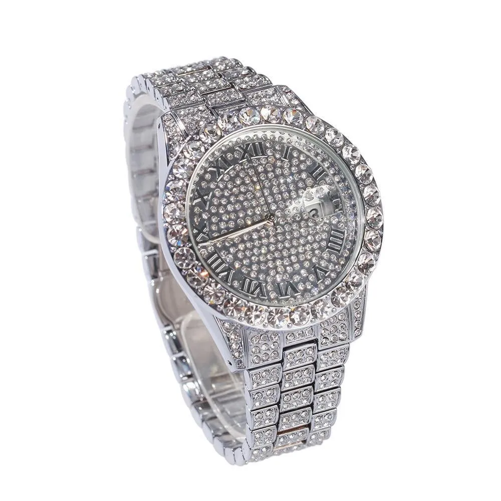 Men's Roman Numbers Bling Iced Out Watch