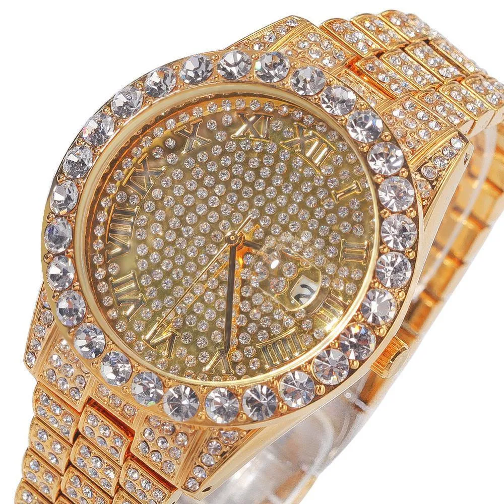 Men's Roman Numbers Bling Iced Out Watch