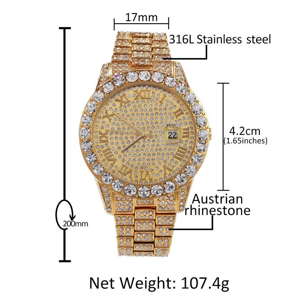 Men's Roman Numbers Bling Iced Out Watch