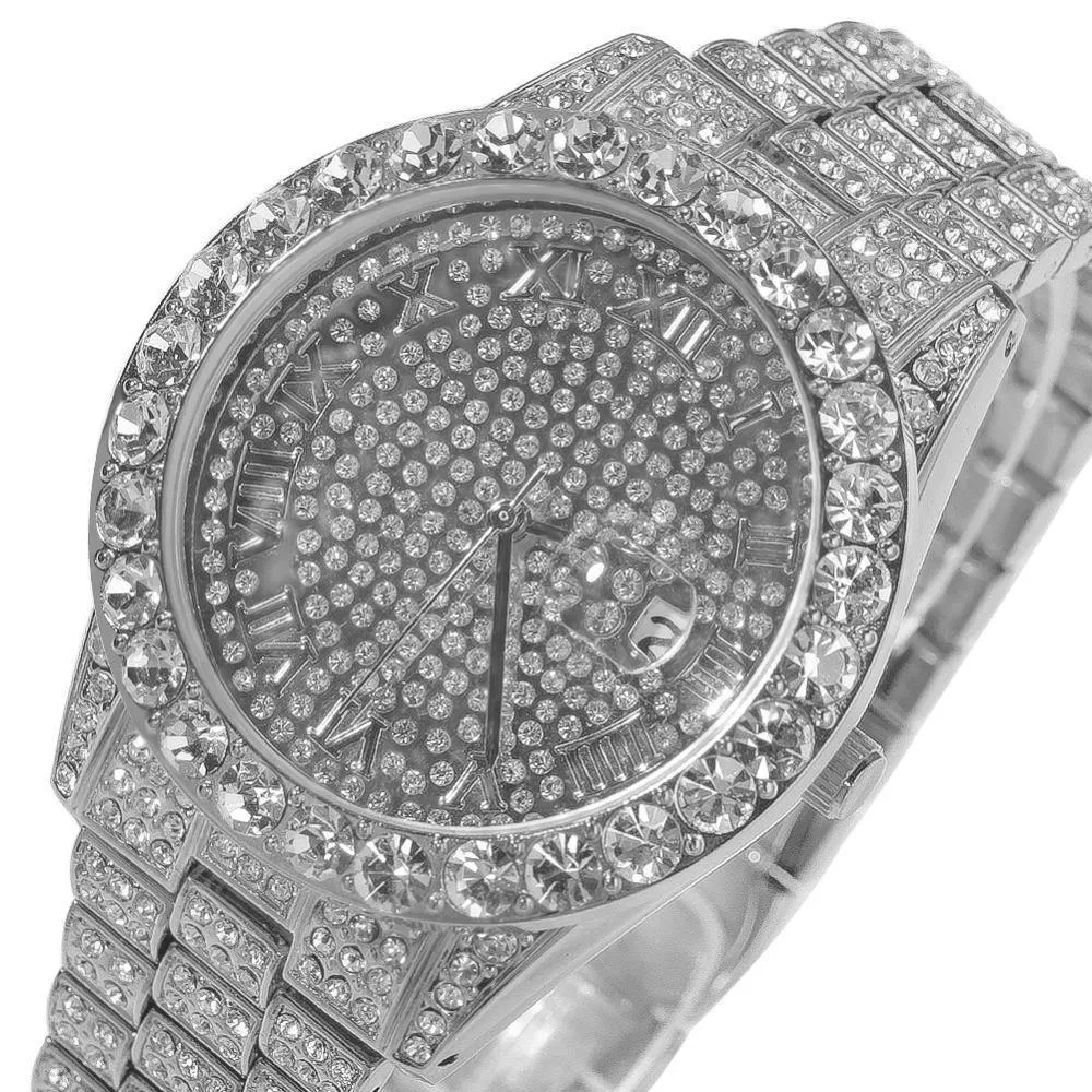 Men's Roman Numbers Bling Iced Out Watch