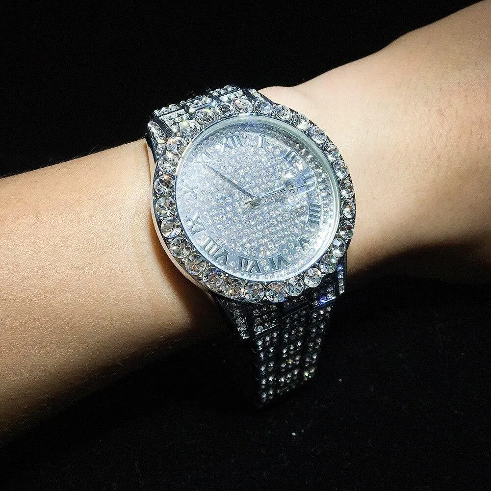 Men's Roman Numbers Bling Iced Out Watch