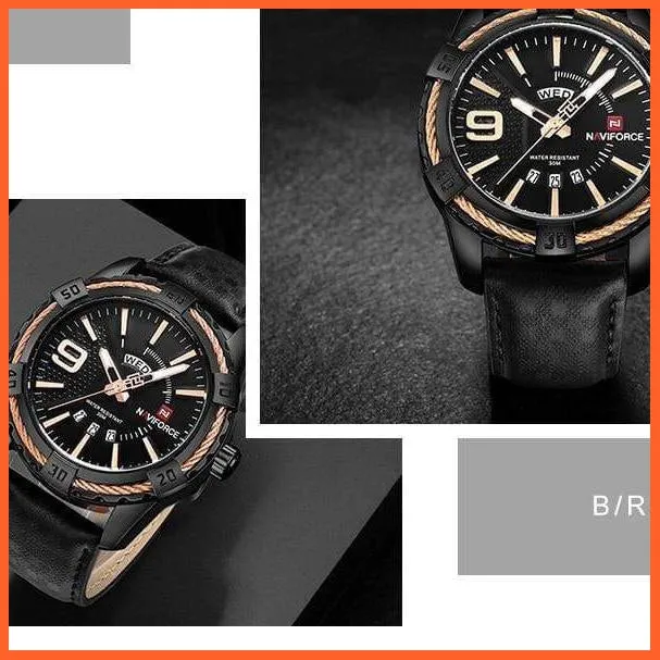 Men'S Watch Gold Luxury Sport Waterproof Military Wristwatch Clock Business Casual Leather Strap Watches For Men