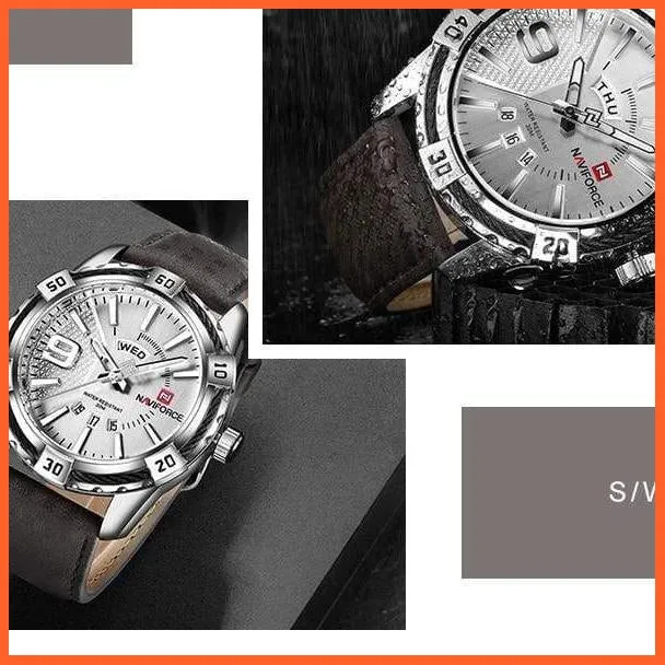 Men'S Watch Gold Luxury Sport Waterproof Military Wristwatch Clock Business Casual Leather Strap Watches For Men