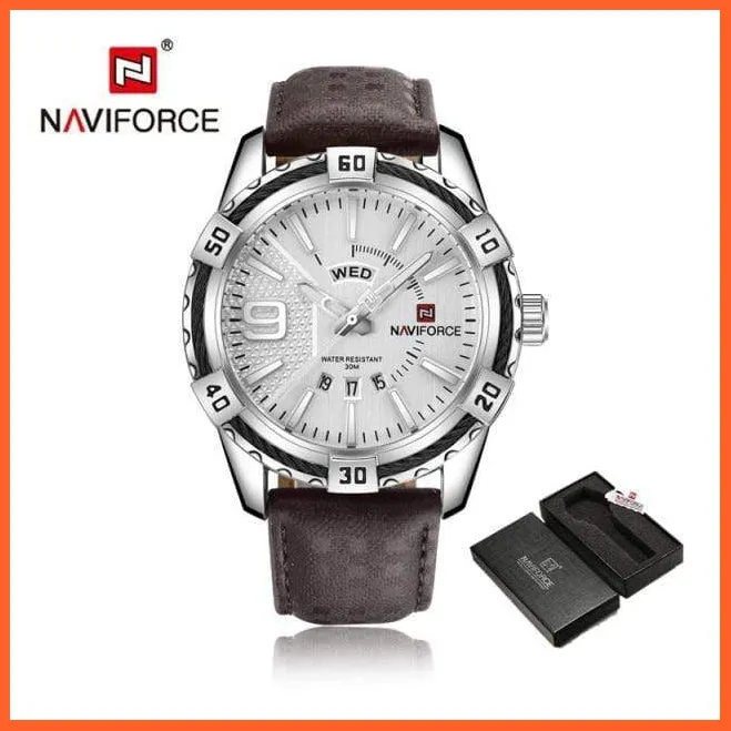 Men'S Watch Gold Luxury Sport Waterproof Military Wristwatch Clock Business Casual Leather Strap Watches For Men