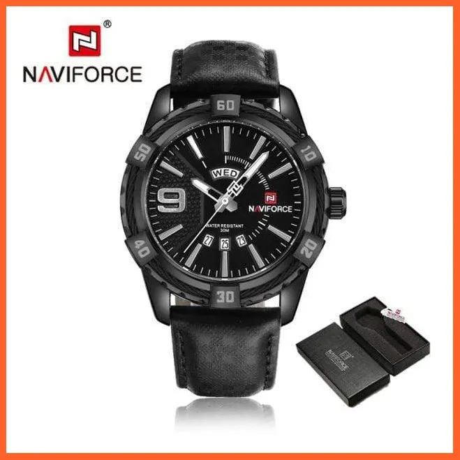 Men'S Watch Gold Luxury Sport Waterproof Military Wristwatch Clock Business Casual Leather Strap Watches For Men