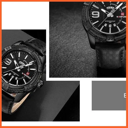 Men'S Watch Gold Luxury Sport Waterproof Military Wristwatch Clock Business Casual Leather Strap Watches For Men