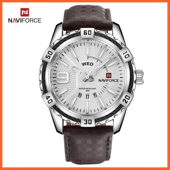 Men'S Watch Gold Luxury Sport Waterproof Military Wristwatch Clock Business Casual Leather Strap Watches For Men
