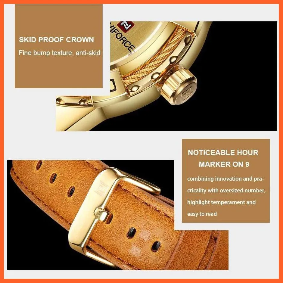 Men'S Watch Gold Luxury Sport Waterproof Military Wristwatch Clock Business Casual Leather Strap Watches For Men