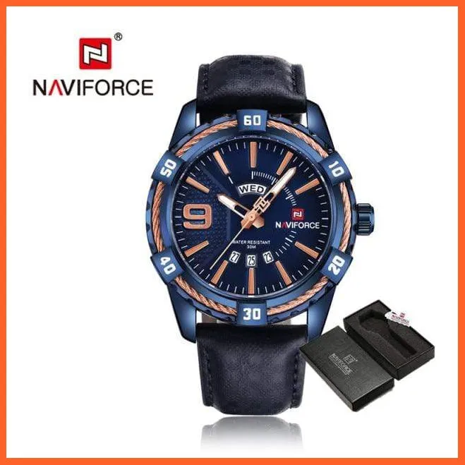 Men'S Watch Gold Luxury Sport Waterproof Military Wristwatch Clock Business Casual Leather Strap Watches For Men